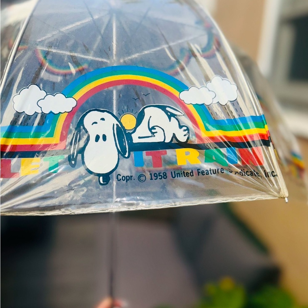 Snoopy Clear 'Let It Rain' Vintage 1958 Umbrella with Rainbow Design